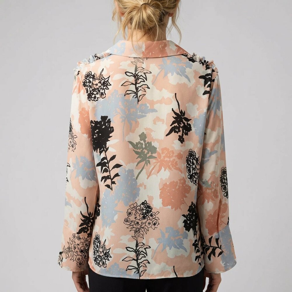 Floral Ruffle Blouse - Black, Gray, Pink - Picture 2 of 13